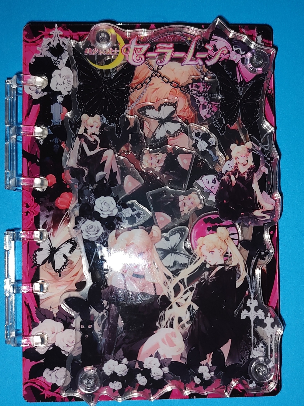 Sailor Moon Clear A7  Acrylic Shaker Notebook Cover - Black & Pink Gothic Artwor